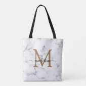 Modern Marble Gold Girly Script Monogram Tasche (Rückseite)
