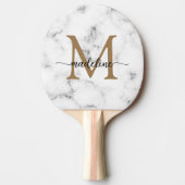 Modern Marble Gold Girly Script Monogram Tischtennis Schläger (Vorderseite)