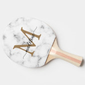 Modern Marble Gold Girly Script Monogram Tischtennis Schläger (Seitenansicht)