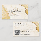 Modern Marble Gold Glitzer QR Salon Makeup Visitenkarte (Vorne/Hinten)