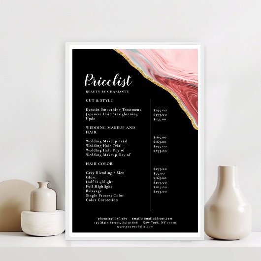 Modern Marble Gold Salon Price List Poster