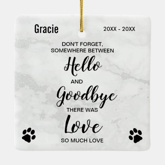 Modern Marble Hello Goodbye Keepake Memorial Keramikornament (Rückseite)