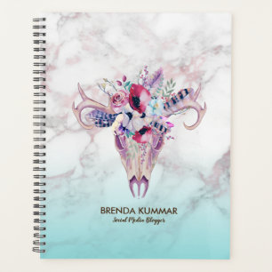 Modern Marble Ombre & Floral Boho Skull Planer