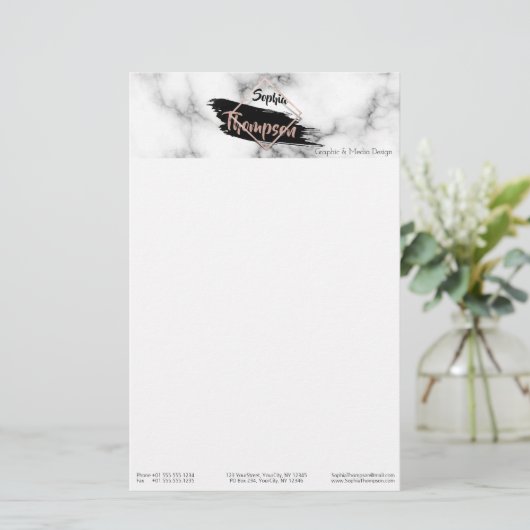 Modern Marble Paint Stroke Glitzer Name Briefpapier (Stehend Vorderseite)