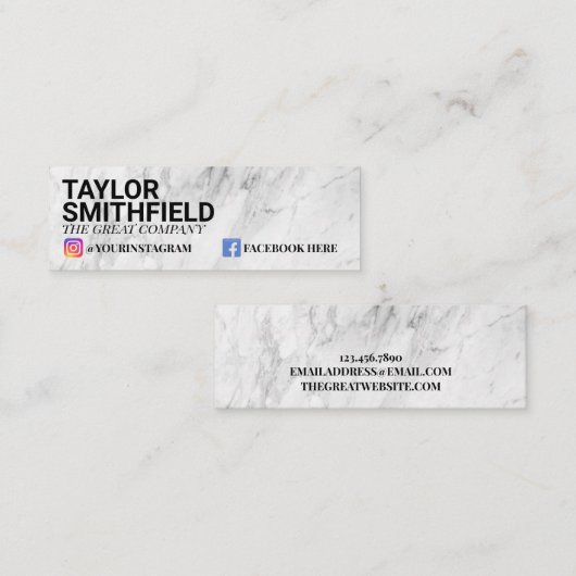 Modern Marble Trendy Social Media Business Card Mini Visitenkarte (Vorne/Hinten)