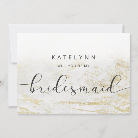 Modern Marbour White Bridesmaid Vorschlag Card (Vorderseite)