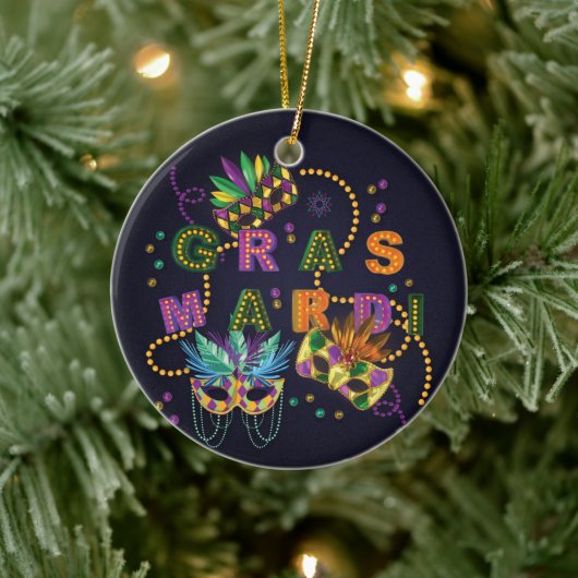 Modern Mardi Gras Keramik Ornament (Baum)