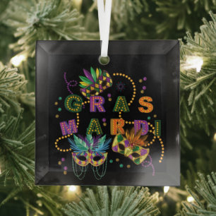 Modern Mardi Gras Ornament Aus Glas