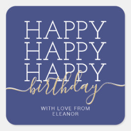 Modern marineblau Happy Birthday Quadratischer Aufkleber