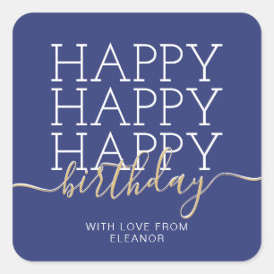 Modern marineblau Happy Birthday Quadratischer Aufkleber