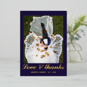 Modern marineblau Hochzeitfolie Foto danke Karte (Stehend vorne)