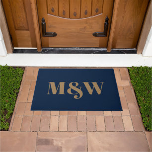 Modern marineblaues Goldpaar monogramm chic Fußmatte