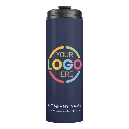Modern markiertes Navy Blue Company Business Logo Thermosbecher (Vorderseite)