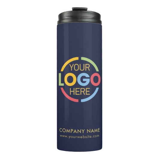 Modern markiertes Navy Blue Company Business Logo Thermosbecher (Vorderseite)