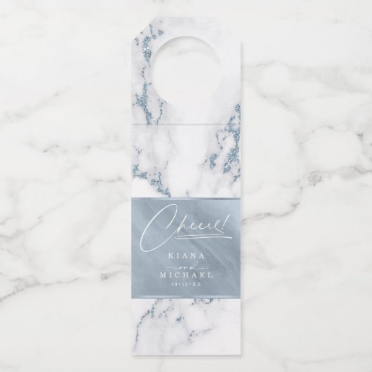 Modern Marmor Cheers Dusty Blue ID816 Flaschenanhänger (Vorderseite)