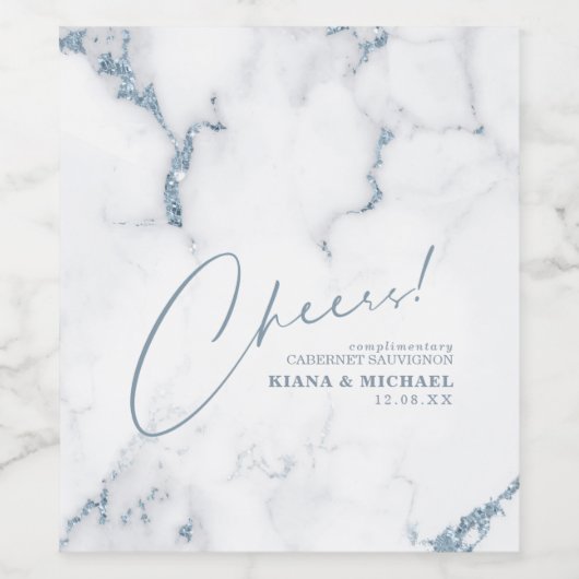 Modern Marmor Cheers Dusty Blue ID816 Weinetikett (Einzelnes Label)