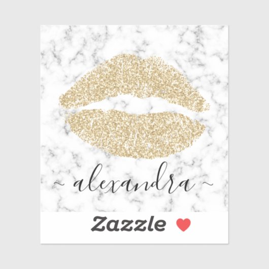Modern Marmor Gold Glitzer Lips Name Aufkleber (Blatt)