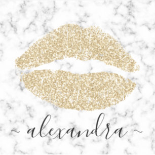 Modern Marmor Gold Glitzer Lips Name Aufkleber