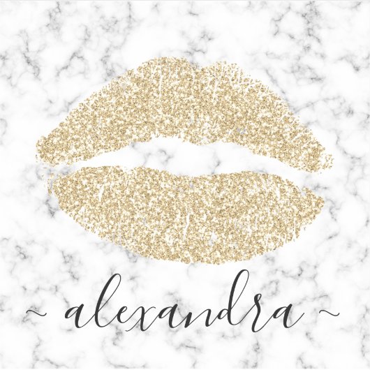 Modern Marmor Gold Glitzer Lips Name Aufkleber (Vorderseite)