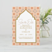 Modern marokkanischer Til Terracotta Save the Date Einladung (Stehend Vorderseite)