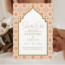 Modern marokkanischer Til Terracotta Save the Date Einladung