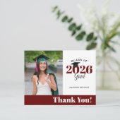 Modern Maroon Foto Abschluss Vielen Dank Postkarte (Stehend Vorderseite)