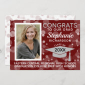 Modern Maroon Gray Bokeh Bubbles Foto Abschluss Einladung (Vorne/Hinten)