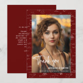 Modern Maroon Math Script Photo Graduation  Dankeskarte (Vorne/Hinten)
