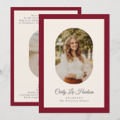 Modern Maroon Oval High School Photo Graduate Ankündigung (Vorne/Hinten)