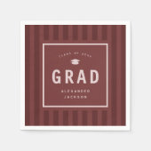 Modern Maroon Red Sporty Stripes Graduation Party Serviette (Vorderseite)