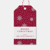 Modern Maroon und Silver Snowflake Weihnachten Geschenkanhänger (Vorderseite)