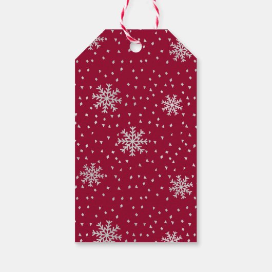 Modern Maroon und Silver Snowflake Weihnachten Geschenkanhänger (Rückseite)