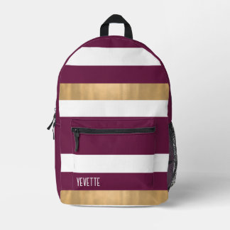 Modern Maroon Weiß und Gold fett gestreift Bedruckter Rucksack