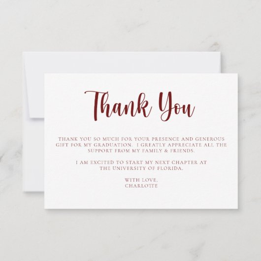 Modern Maroon White Abschluss Danke Karte (Rückseite)