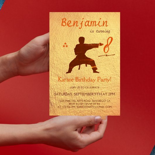 Modern Martial Arts Karate Fun Party Kindergeburts Einladung