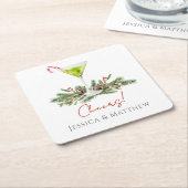 Modern Martini and Mistletoe Candy Cane Cocktail Rechteckiger Pappuntersetzer (angewinkelt)