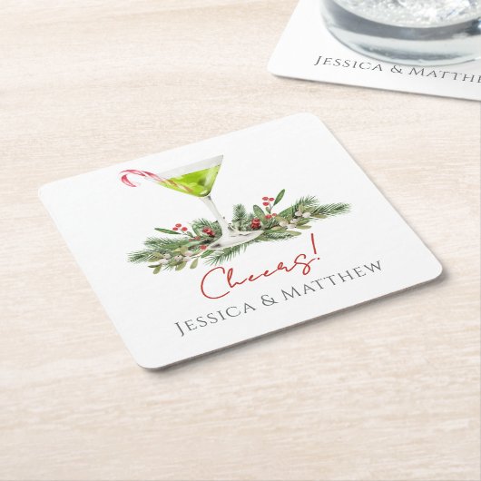 Modern Martini and Mistletoe Candy Cane Cocktail Rechteckiger Pappuntersetzer (angewinkelt)