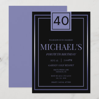 Modern Masculine Blue & Black 40. Geburtstag Einladung
