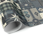 Modern Masculine Christmas Wrapping Paper Geschenkpapier<br><div class="desc">This seamless Christmas wrapping paper is designed for men, featuring bold geometric patterns, plaid elements, festive trees, and stars. The design is flat, 2D, and fully tileable, making it perfect for printing without visible seams. The sophisticated color palette includes deep navy blue, forest green, charcoal gray, and touches of metallic...</div>