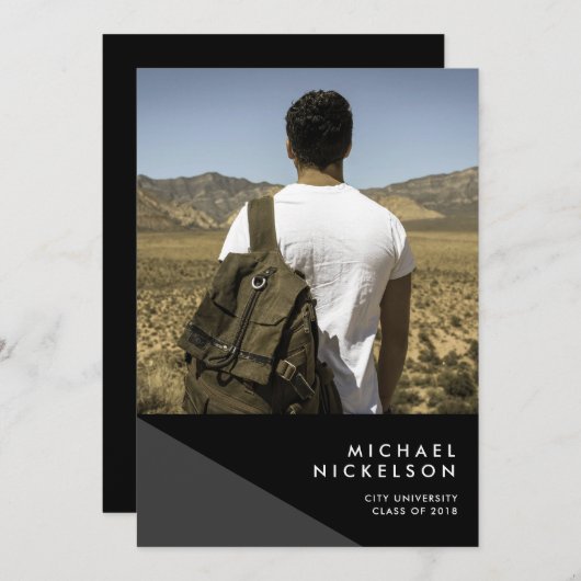 Modern Maskuline Foto Graduation Party Einladung (Vorne/Hinten)