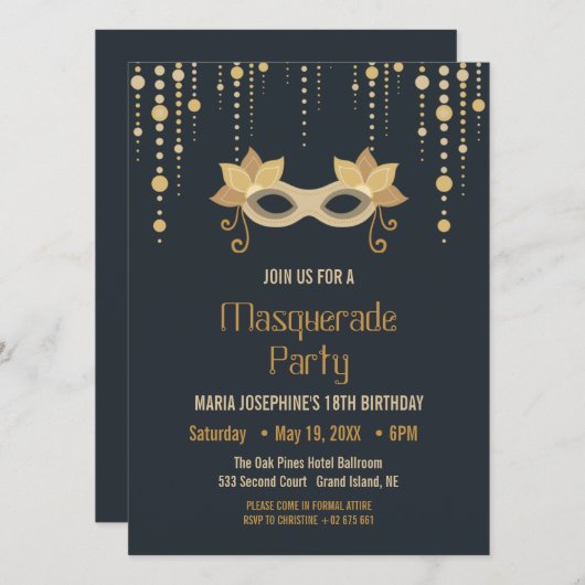 Modern Masquerade Geburtstagsparty Einladung (Vorne/Hinten)