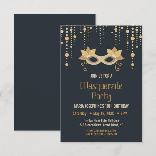 Modern Masquerade Geburtstagsparty Einladung (Vorne/Hinten)