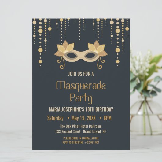 Modern Masquerade Geburtstagsparty Einladung (Stehend Vorderseite)