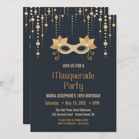 Modern Masquerade Geburtstagsparty Einladung (Vorne/Hinten)