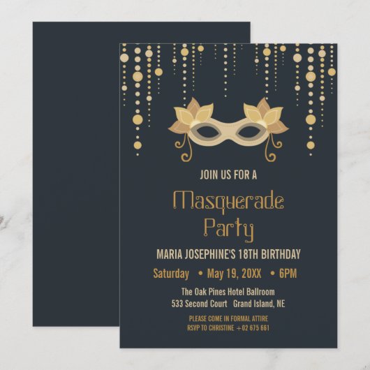 Modern Masquerade Geburtstagsparty Einladung (Vorne/Hinten)