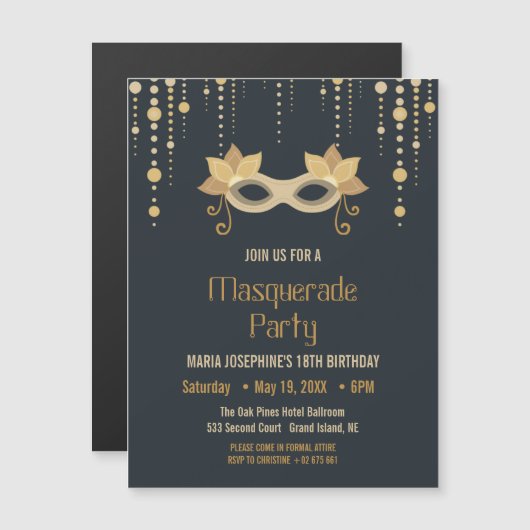 Modern Masquerade Geburtstagsparty Magneteinladung (Vorne/Hinten)