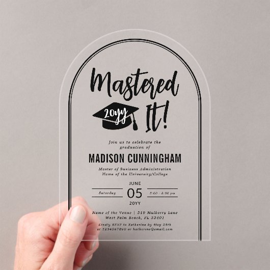 Modern Mastered It Master's Degree Graduation Acryleinladungen (Insitu (Handheld))