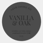 Modern Matte Black Candle Label Runder Aufkleber (Vorderseite)
