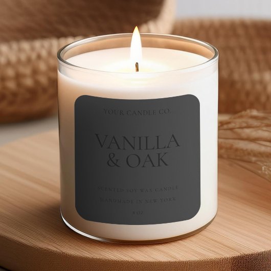 Modern matte Black Minimal Candle Label Quadratischer Aufkleber
