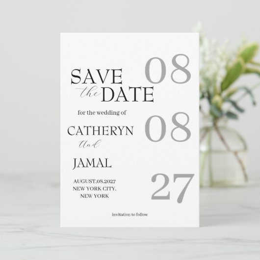 Modern Matte Black Minimalist Save The Date (Stehend Vorderseite)
